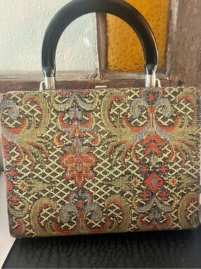 Vintage Dover Tapestry Top-Handle Satchel in Olive and Rust